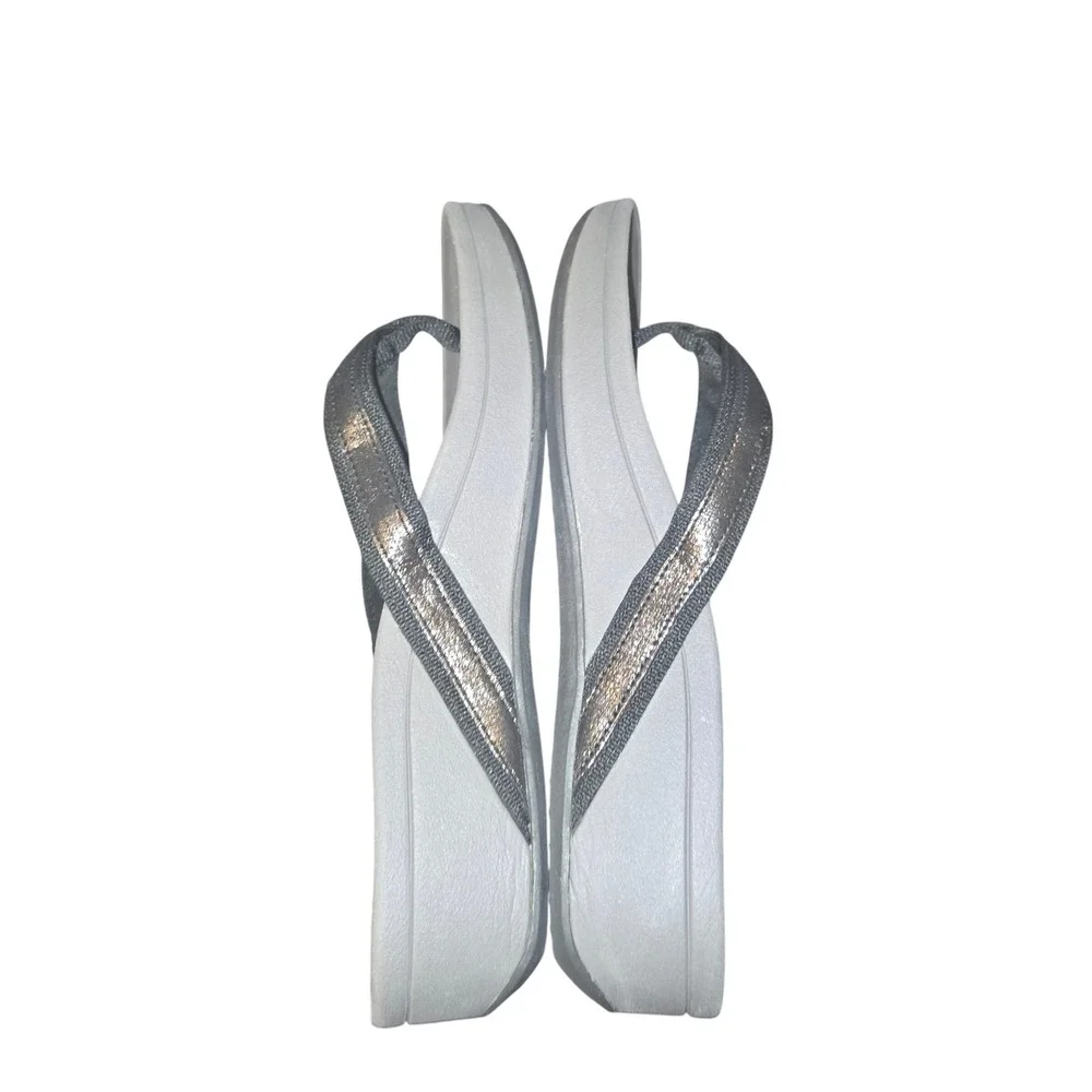 Vionic Hightide Flip Flops Womens 10 Black Metallic Platform Orthotic Thong READ